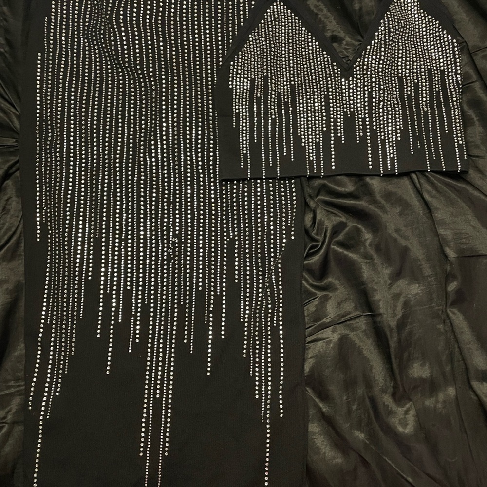 Black Rhinestone Embellished Skirt and Top Set